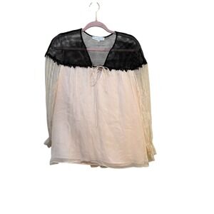 karina Grimaldi Silk Pink Black Blouse‎ Size XS Sheer Romantic Crochet